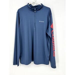 Columbia Omni-Shade Long Sleeve T Shirt Men Large Blue 1/4 Zip Red Logo